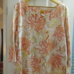 3/4 Length Sleeve Multicolored Pull Over Blouse by Ruby Rd in Size 2X